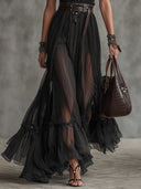 Elegant Ruffled Tulle Maxi Dress