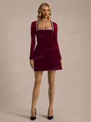 Elegant Crystal-embellished Mesh Sleeve Mini Dress