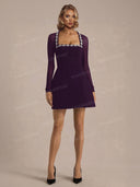 Elegant Crystal-embellished Mesh Sleeve Mini Dress