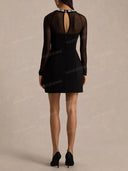 Elegant Crystal-embellished Mesh Sleeve Mini Dress