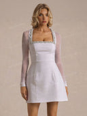 Elegant Crystal-embellished Mesh Sleeve Mini Dress