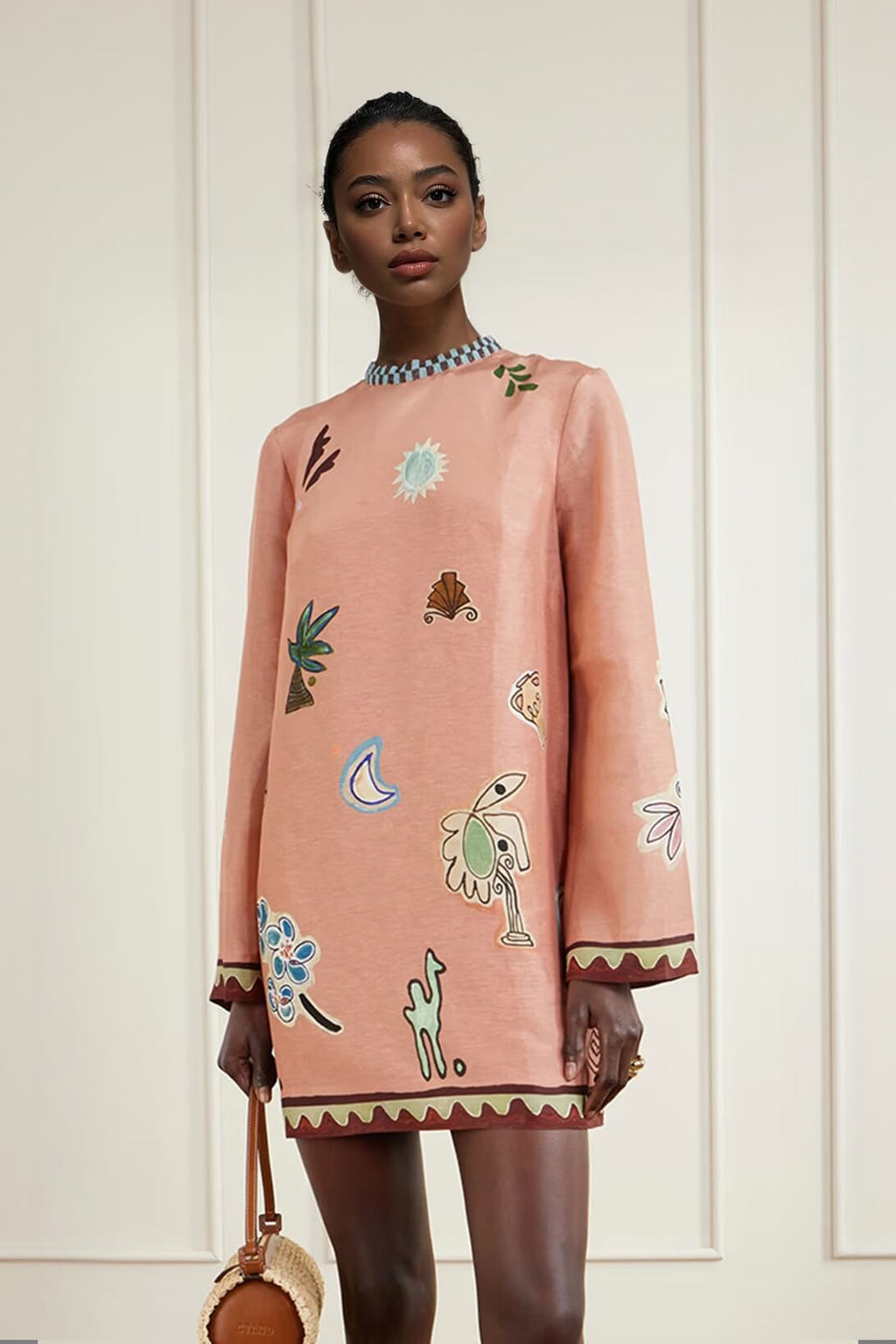 Fashionable Printed Linen Mini Dress