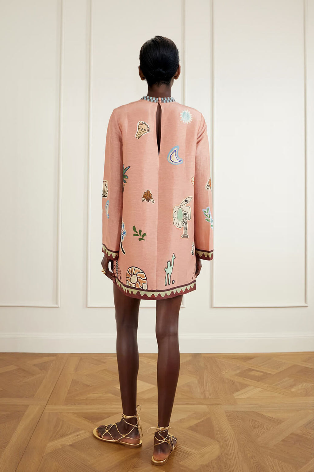 Fashionable Printed Linen Mini Dress