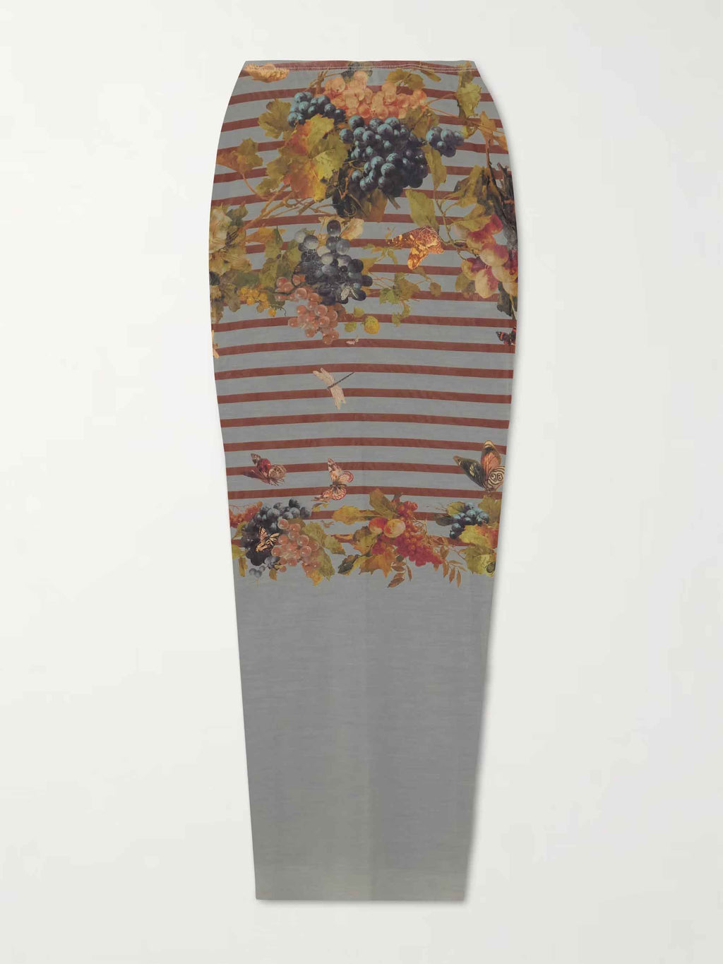 Artistic Floral Stripe Mesh Top & Midi Skirt Two-Piece Set