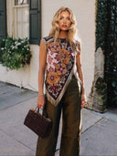 Unique Retro Floral Print Tassel Vest Two-Piece Set