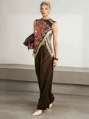 Unique Retro Floral Print Tassel Vest Two-Piece Set