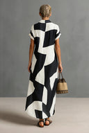 Exquisite Irregular Geometric Print Lapel Single-Breasted Short-Sleeved Maxi Shirt Dress