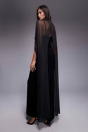 Sexy Black V-neck Sleeveless Sheer Fit Shawl-Style Spaghetti Strap Maxi Dress