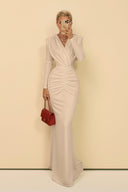 V-Neck Pleated Maxi Dress