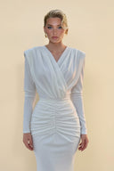 V-Neck Pleated Maxi Dress