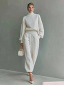 Casual Textured Knit Lantern-Leg Pants