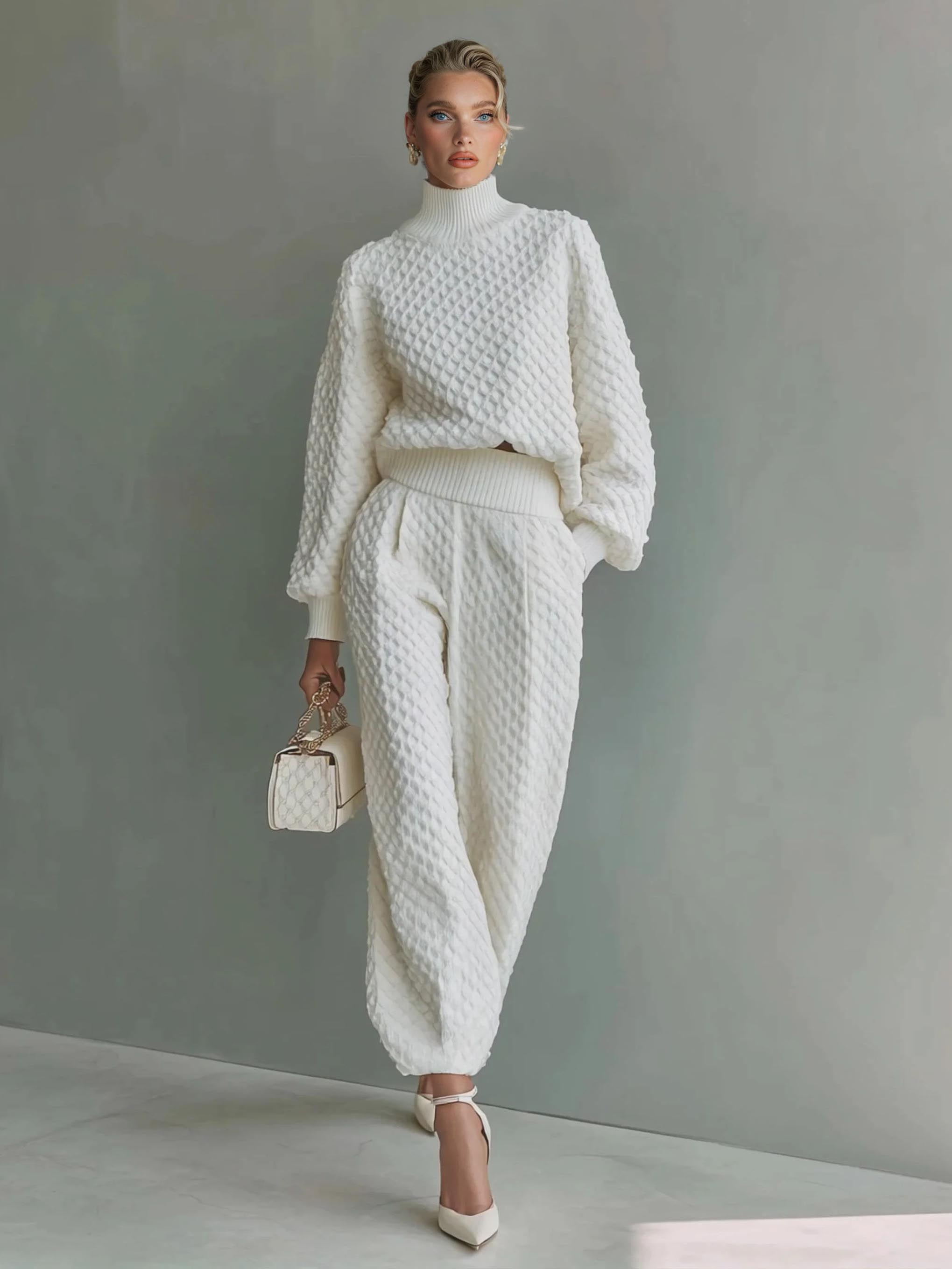 Casual Textured Knit Lantern-Leg Pants