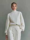 Casual Textured Knit Top & Pants Set
