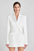 Exquisite White Double-Breasted Blazer Mini Dress