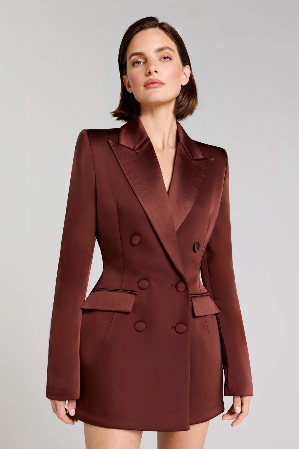 Exquisite Deep Red Double-Breasted Velvet Blazer Mini Dress