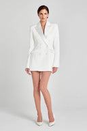 Exquisite White Double-Breasted Blazer Mini Dress
