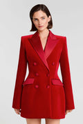 Exquisite Deep Red Double-Breasted Velvet Blazer Mini Dress