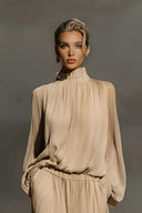 Modern Casual Chiffon High-Neck Ruffled Loose Top