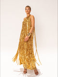 Elegant One-shoulder Neckline Tassel Sequin Maxi Dress