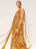 Elegant One-shoulder Neckline Tassel Sequin Maxi Dress