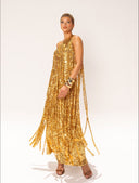 Elegant One-shoulder Neckline Tassel Sequin Maxi Dress