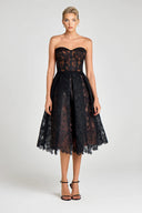 Exquisite Black Off-Shoulder Mesh Lace Cutout Midi Dress