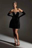 Elegant Strapless V-Neck Rhinestone-Embellished Mini Dress
