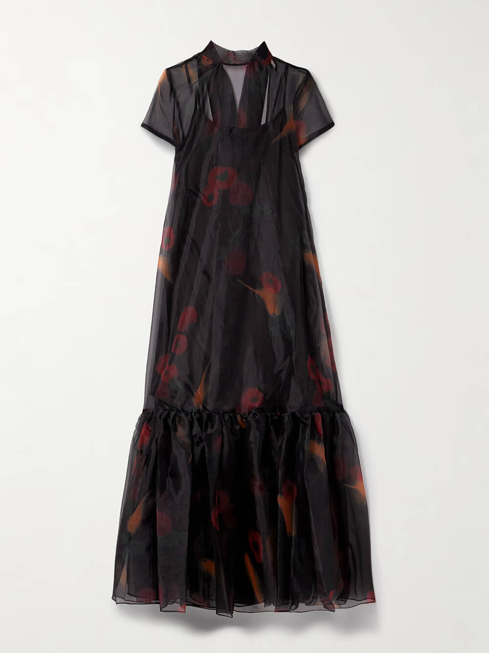 Casual Tie-Neck Multi-Layer Printed Maxi Dress