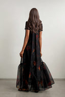 Casual Tie-Neck Multi-Layer Printed Maxi Dress