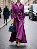 Minimalist Lace-up Design Long Sleeve Maxi Dress