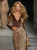 Elegant Long-Sleeved Velvet Jumpsuit And Skirt Two-Piece Set
