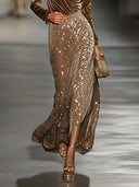 Elegant Long-Sleeved Velvet Jumpsuit And Skirt Two-Piece Set