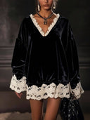Exquisite Lace Velvet Loose Mini Dress