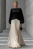Chic Minimalist Velvet Paneled Pleated-Hem Maxi Dress