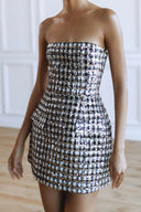 Exquisite Off-Shoulder Strapless Sequin Tweed Mini Dress