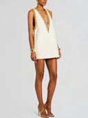 Exquisite Sequin Colorblock Trim V-neck Sleeveless A-line Mini Dress