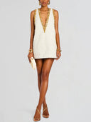 Exquisite Sequin Colorblock Trim V-neck Sleeveless A-line Mini Dress