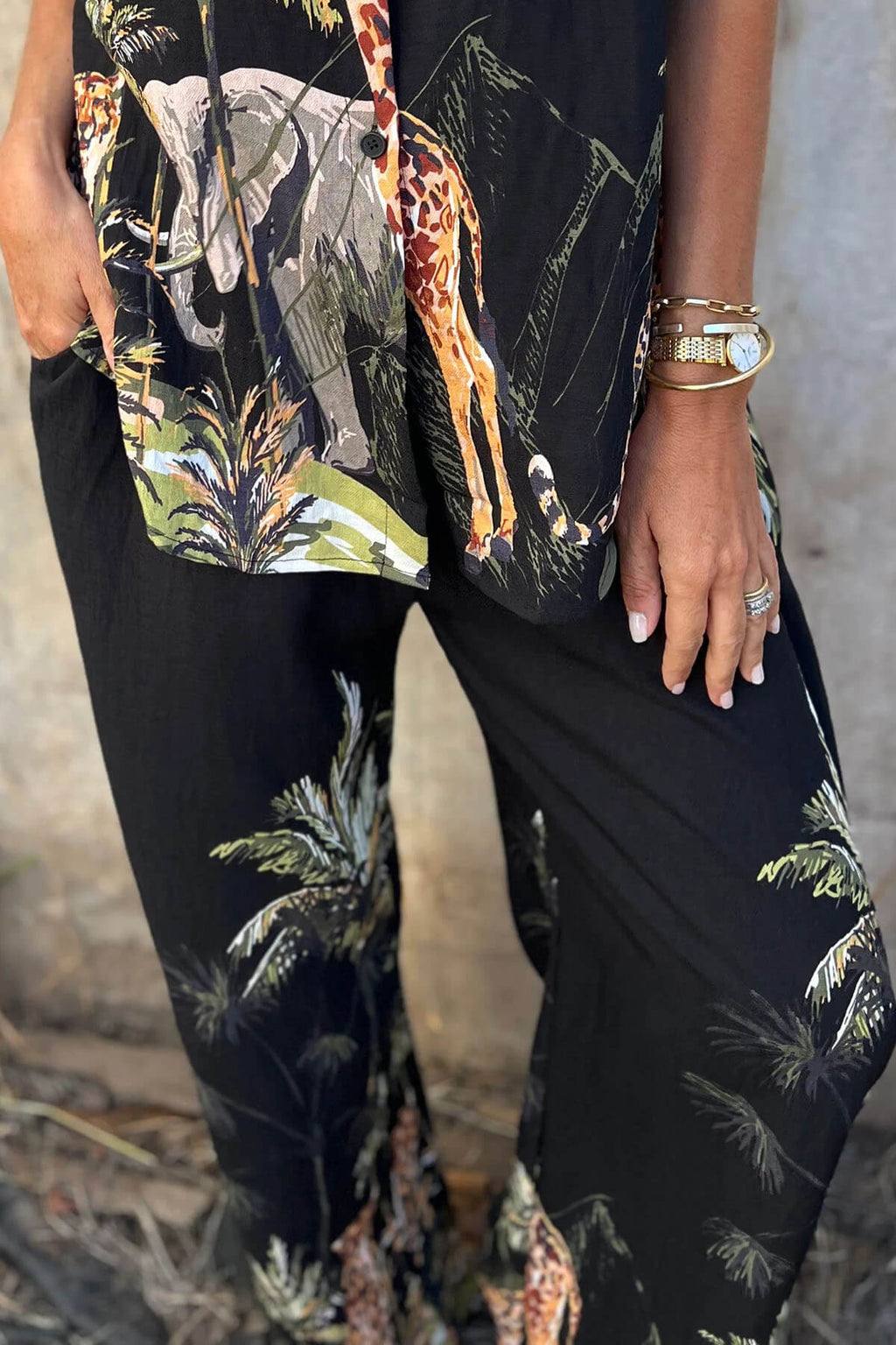 Unique Jungle Print Loose Button-Down Shirt