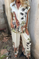 Unique Jungle Print Loose Button-Down Shirt