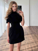 Elegant Cape-Layered Mini Dress