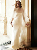 Elegant Sheer Cape Overlay Satin Maxi Dress