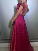 Exquisite Mesh-Panel Deep V-Neck Party Maxi Dress
