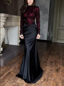 Elegant Lace Bodice Satin Mermaid Maxi Dress
