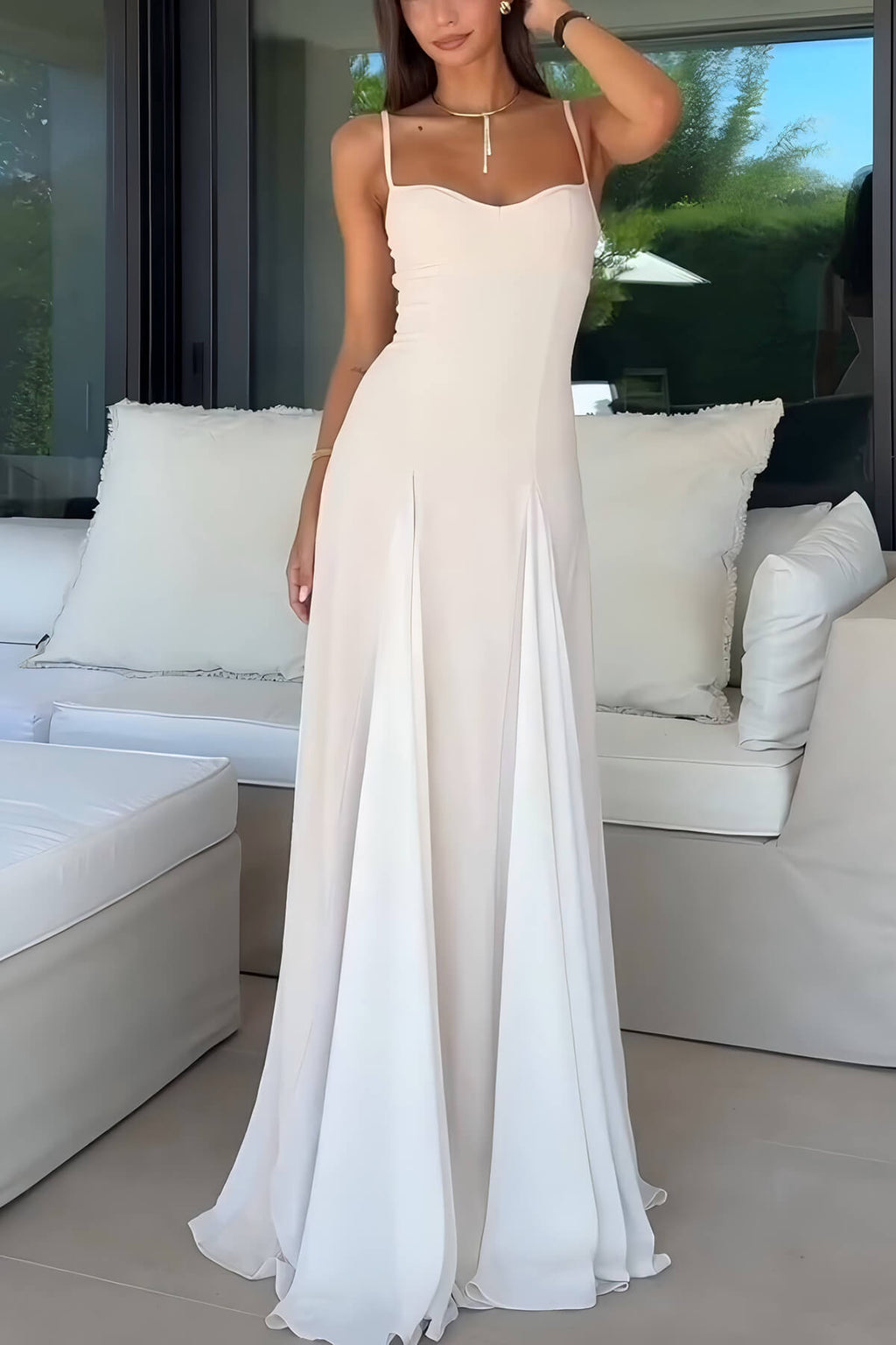 Elegance Panelled Tulle A-line Slip Maxi Dress