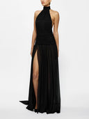 Elegant Halter Neck Ruffled Mesh Maxi Dress