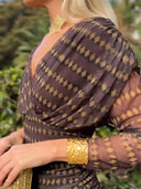 Elegant Retro Bohemian Style V-neck Mesh Print Maxi Dress