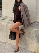Minimalist Long-sleeved Sweater And Shorts Set