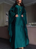 Elegant Satin Batwing Sleeve with Waist Tie Design Dignified A-line Maxi Dress
