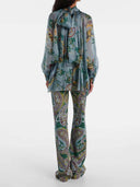 Delicate Floral Pleated Chiffon Blouse High-Waist Straight-Leg Pants Set