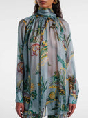 Delicate Floral Pleated Chiffon Blouse High-Waist Straight-Leg Pants Set